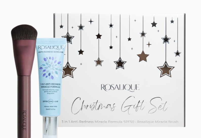 Rosa Lique Gaveæske Med Anti Rødme Creme Med Spf50 30ml & Foundation Brush - Rosalique Hudpleje  - 5060130035322