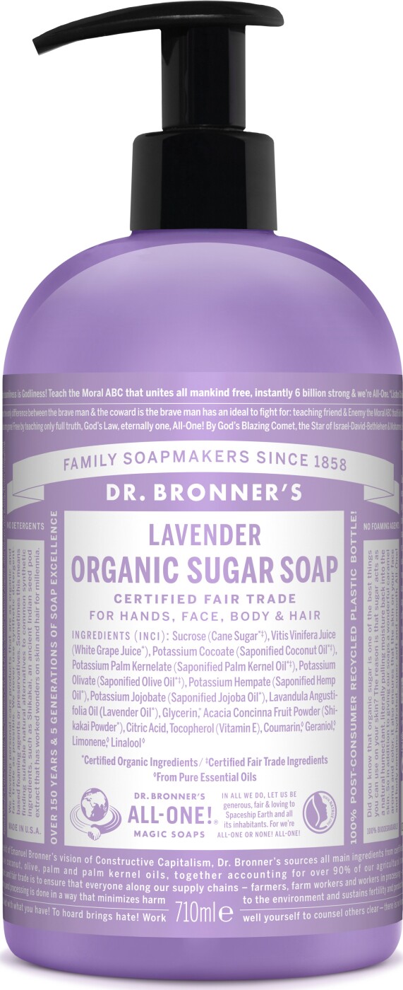 Bronner Organic Sugar Soap Lavender 710 - Dr Bronners Hudpleje  - 0018787830611